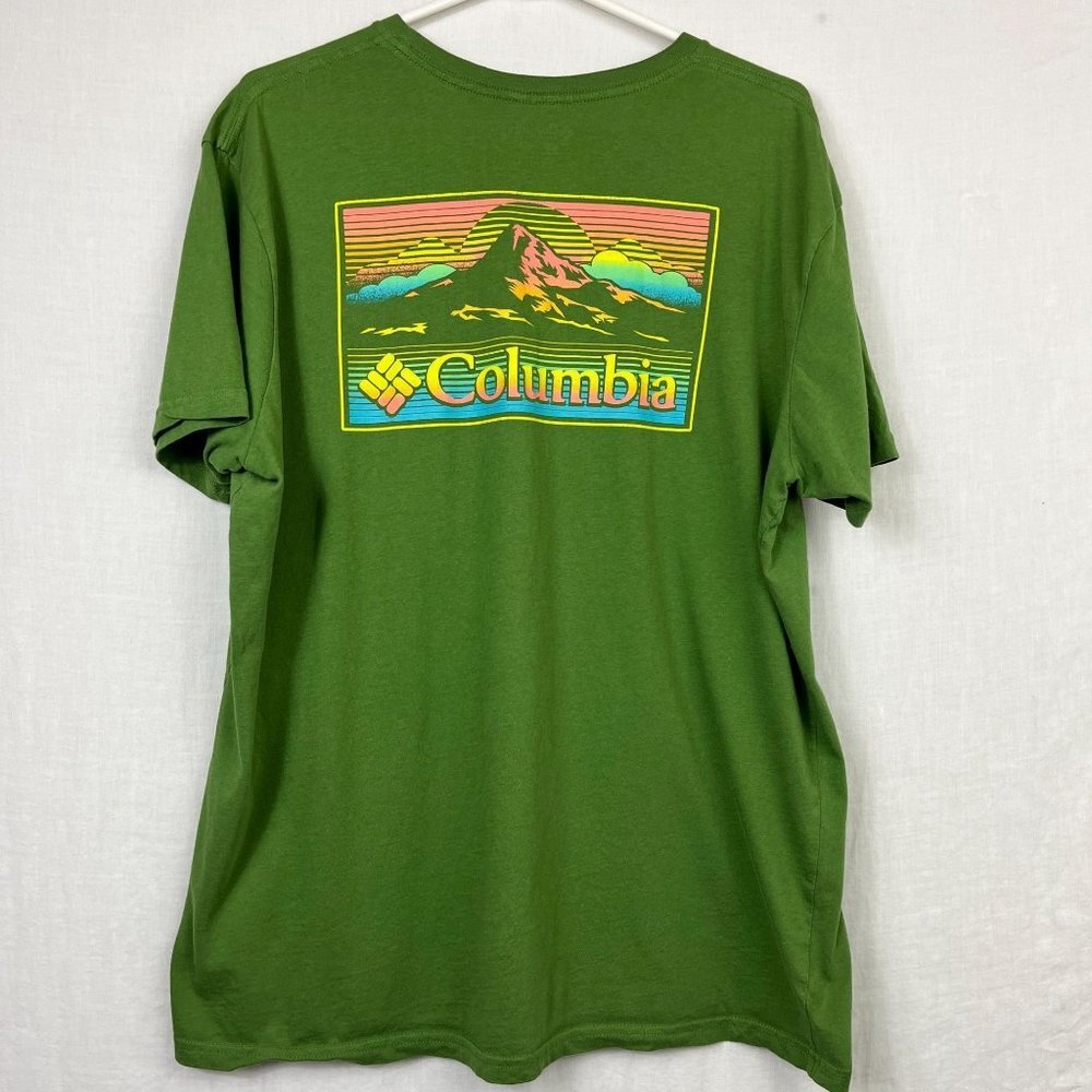 Columbia Mt Hood Graphic Tshirt Mens XL Outdoors Retro Kelly Green Gorpcore